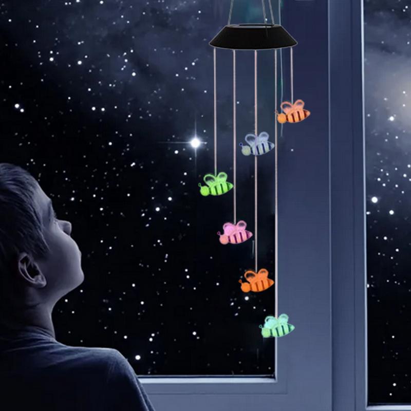 Solar Wind Chime Solar Wind Chime Lights Bee Design Waterproof Lighted Spinner Decorative Windchime Ornaments For Deck Home