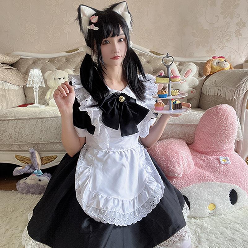 New Japanese Cute Black and White Maid Uniform Maid Outfit Bunny Cosplay Dress