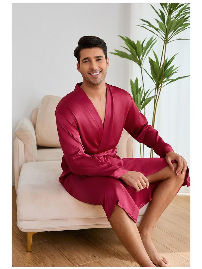 Yaoting Męski Zestaw Piżamy Szlafrok i Szorty w Jednolitym Kolorze - TZ3194