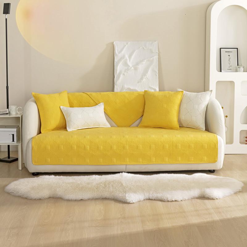 All Seasons Universal Solid Color Quilted Washed Cotton Checkered Sofa Cushion Modern Simple Non-slip Sofa Cushion Towel