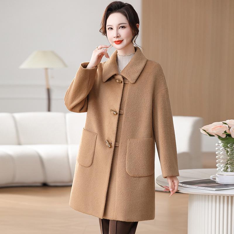 

2026 Spring Collection: Elegant Mid-length Casual Woolen Coat for Middle-aged Women 3XL (Recommended 67.5-75 kg) жовтий/шампанського