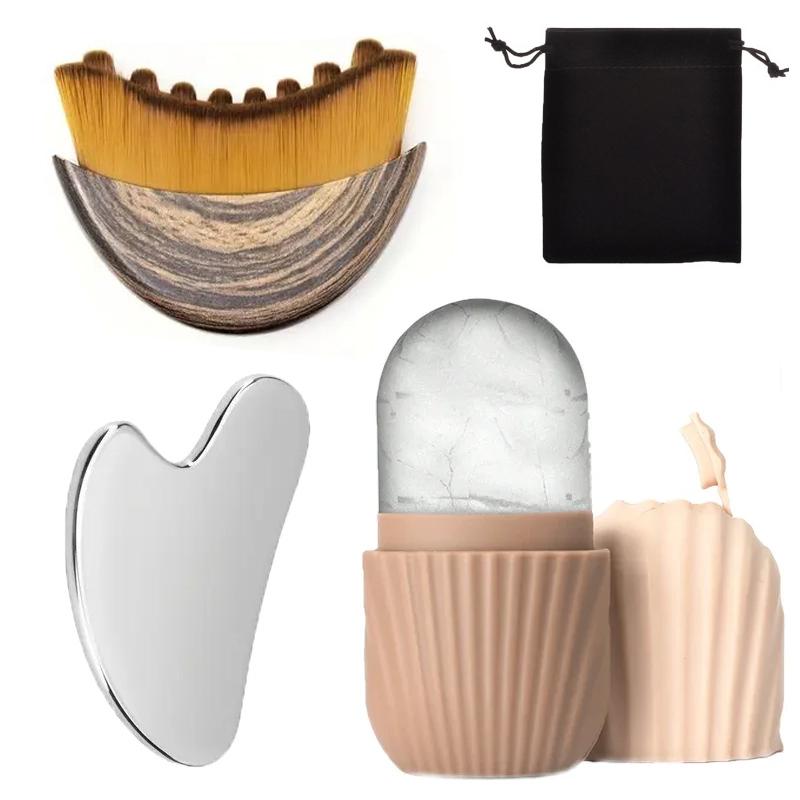 4/1Pcs Ice Face Roller Stainless Steel Gua Sha Board Lymphatic Drainage Face Brush Set Facial Massage Kit Beauty Skin Care Tools