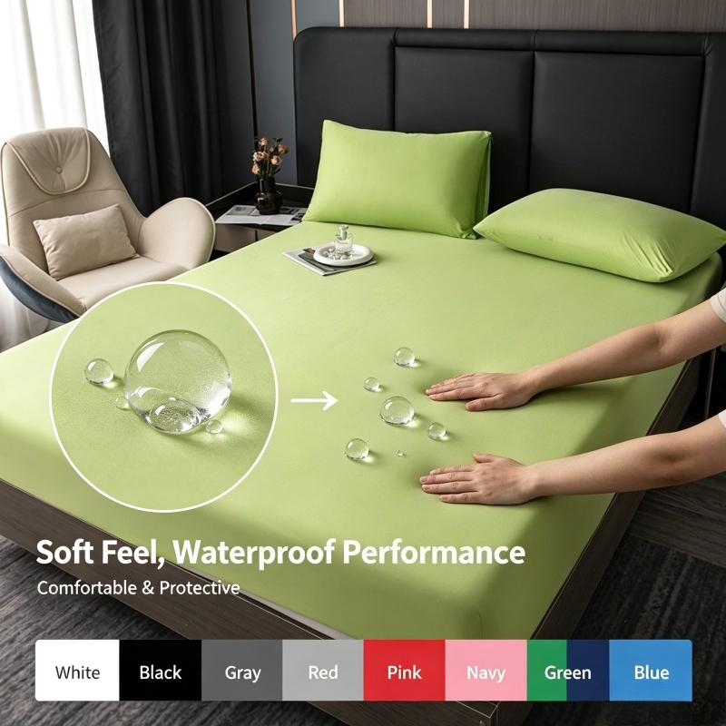 High Quality Fitted Sheet 100% Waterproof Microfiber Soft Touch Deep Pocket 25cm Wrinkle Free Anti-Slip Solid Color Twin/Full/Queen/King