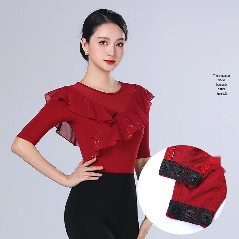 2026 Women's Sequin Ruffle Leotard - High-End Spring/Summer Figure Training & Etiquette Outfit