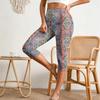 Women's Elastic Waist Casual Capri Pants Slim Fit Cropped Trousers with Side Slits and Geometric Pattern Design for Everyday Wear