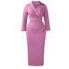 Plus Size Women Sexy Slim Fit V Neck Solid Color Bodycon Pencil Midi Dress