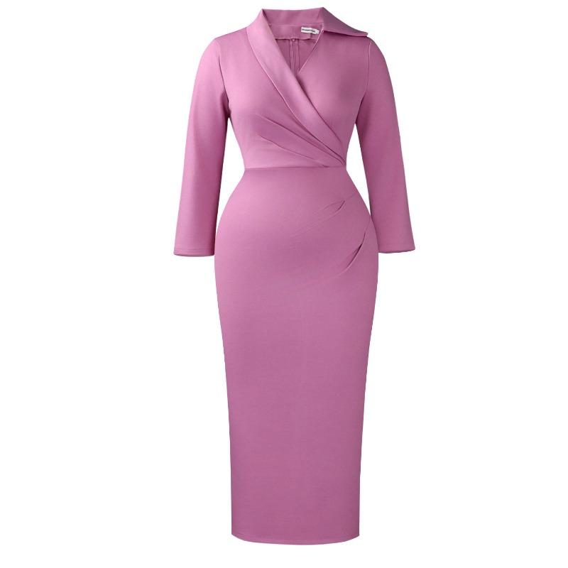 Plus Size Women Sexy Slim Fit V Neck Solid Color Bodycon Pencil Midi Dress