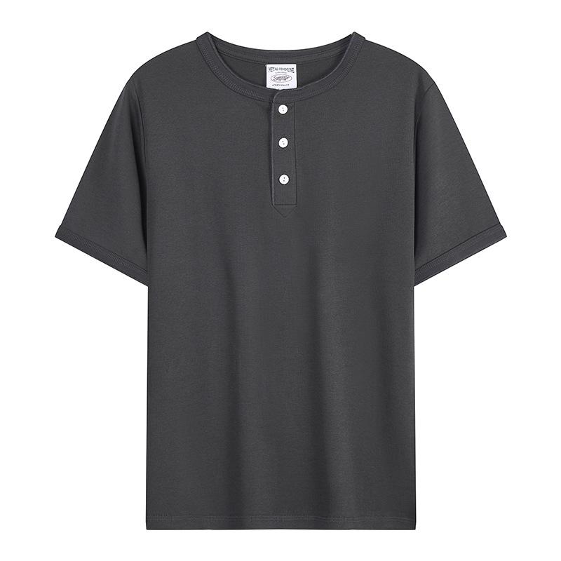 Light Luxury One Tone American Vintage Style Old Henry Neck Slim Short-sleeved T-shirt