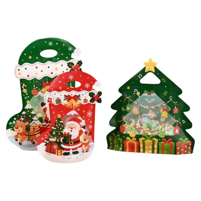10Pcs Christmas Gift Bags Candy Biscuit Cookies Chocolate Packaging Bag Birthday Party Christmas Decoration Pouches Supplies
