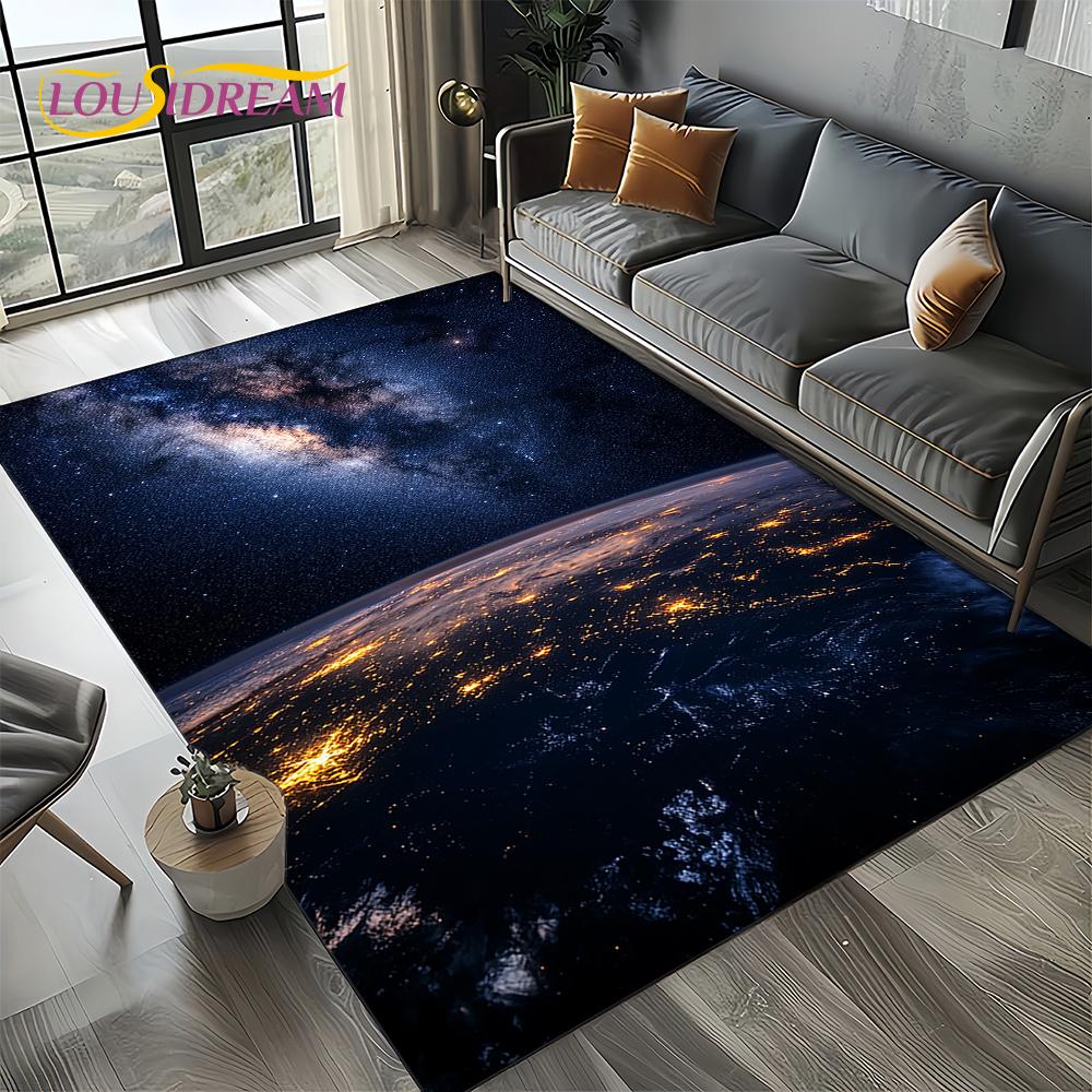 Universe Space Stars Black Hole Galaxy Earth Milky Way Carpet Rug for Living Room Bedroom Sofa Decoration,Non-slip Floor Mat