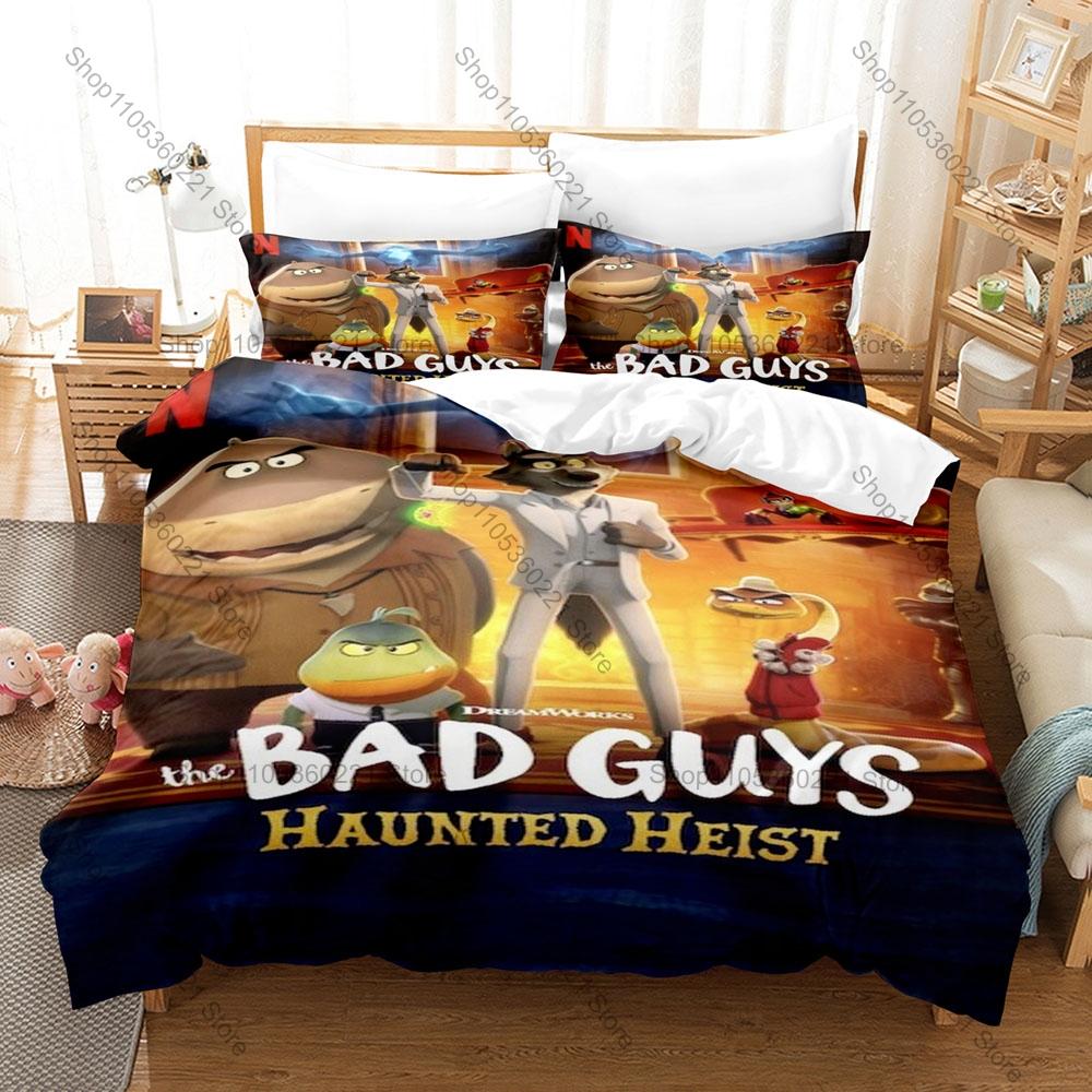 Cool The Bad Guys Cartoon 3PCS Bedding Set Wolf Snake Shark Microfiber Duvet Cover 2Pillowcases No Inner Core