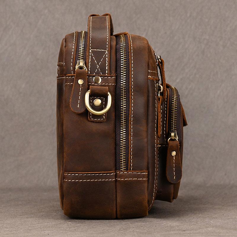 Crazy Horse Leather Shoulder Bag, Men's Multi-purpose Crossbody Bag, Genuine Leather Retro Commuting Bag, Casual Handbag