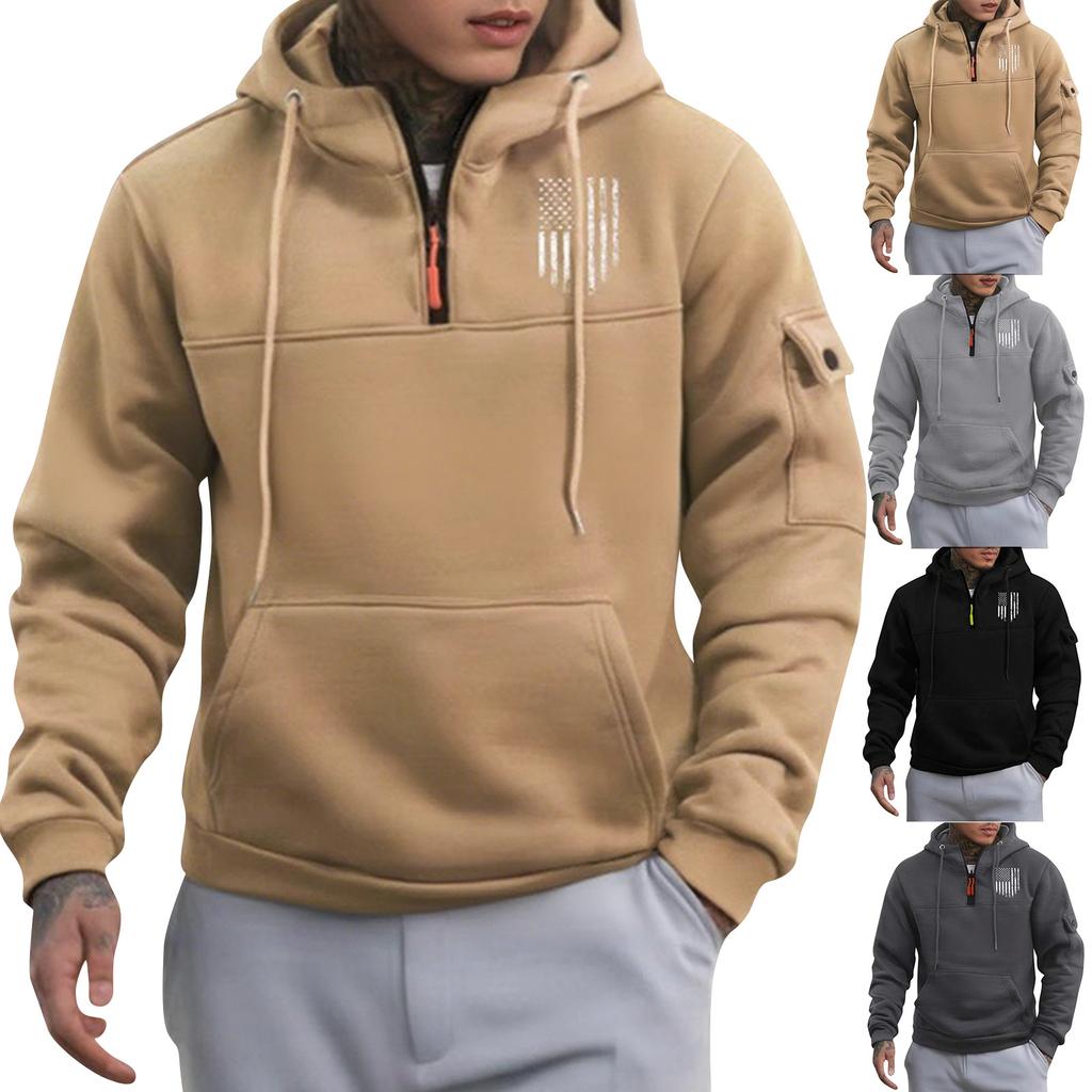 Men's Printed Sweatshirt Hoodie Zipper Arm Pocket Cardigan Men's Sports Large Size Casual Hoodie
