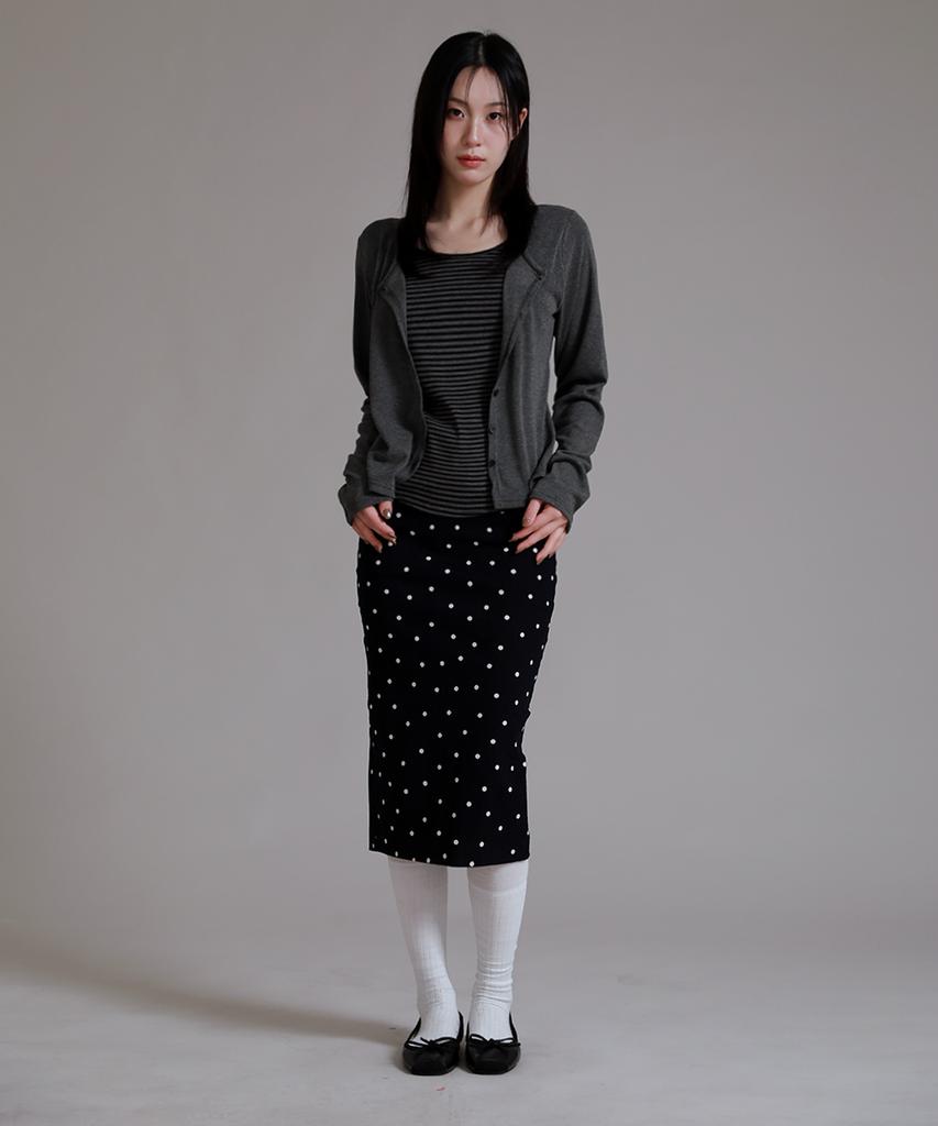 LIKE THE MOST Striped Inner Layered Cardigan T-Shirt_Charcoal
