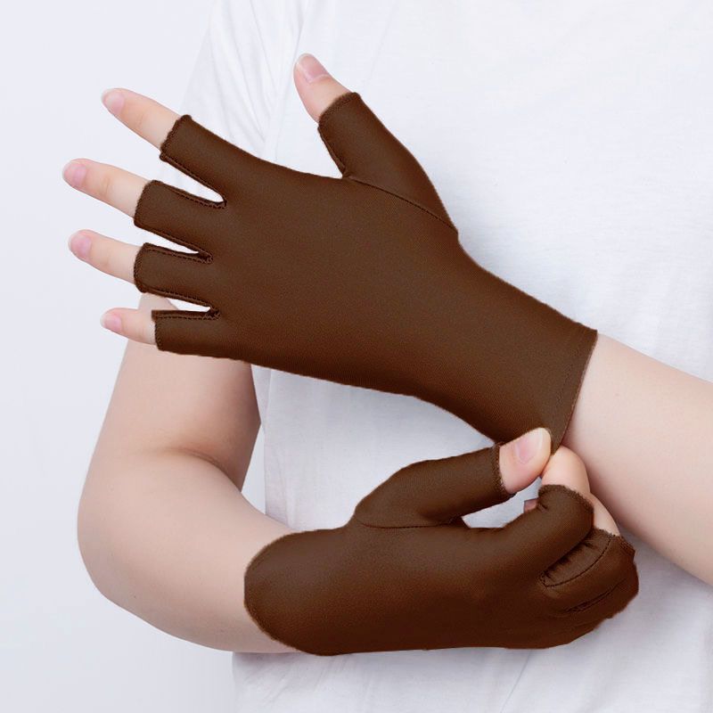 

Spandex Women s Summer Thin High Elastic Performance Half Finger Gloves Coffee half-finger spandex pair One size