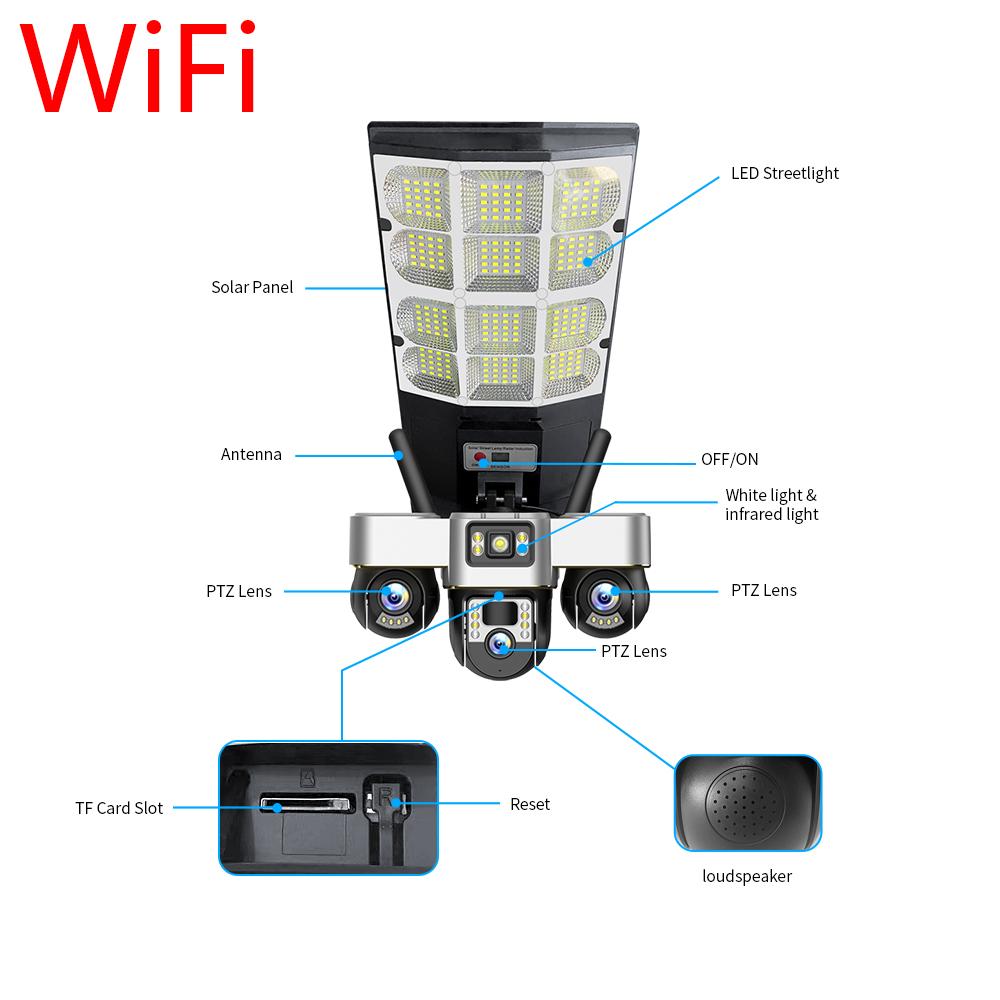 Streetlight & Surveillance Combined, Solar Charging, Multi-functional All-in-one Machine, Smart Lighting, High-definition Triple-lens Network Camera