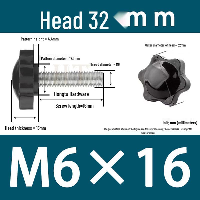32-Head Rubber Six-Star Plum Blossom Handle Knob M5/M6/M8 Plastic Thumb Screw