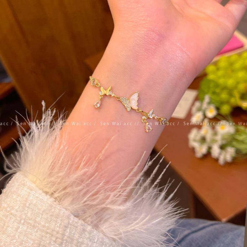 Super fairy micro-inlaid zircon bow bracelet femininity bracelet pull-up jewelry