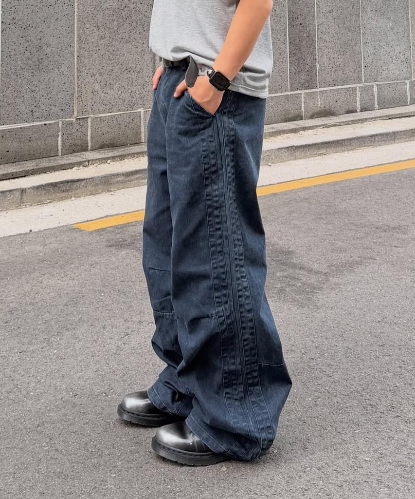INTEMPOMOOD Track Washed Cotton Wide Pants_Navy