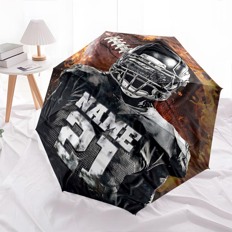 1pc Flaming Football Player Automatic Opening and Closing Folding - A Good Choice for Gifts, Fashionable and Convenient Umbrella With Cute Cartoon Cha