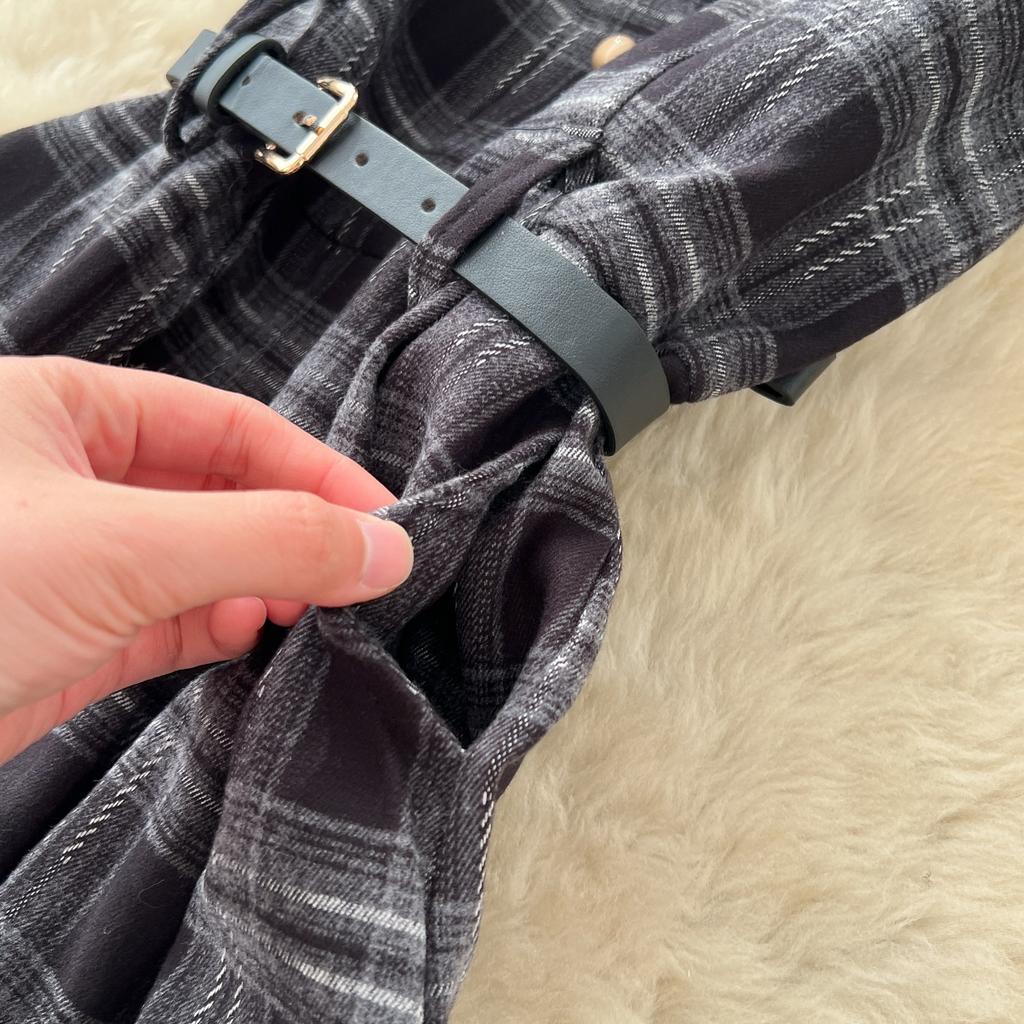 Retro Kariertes Ärmelloses Tweed-Knielanges Kleid für Damen Herbst Winter V-Ausschnitt Ärmelloses Oberteil Tankkleid