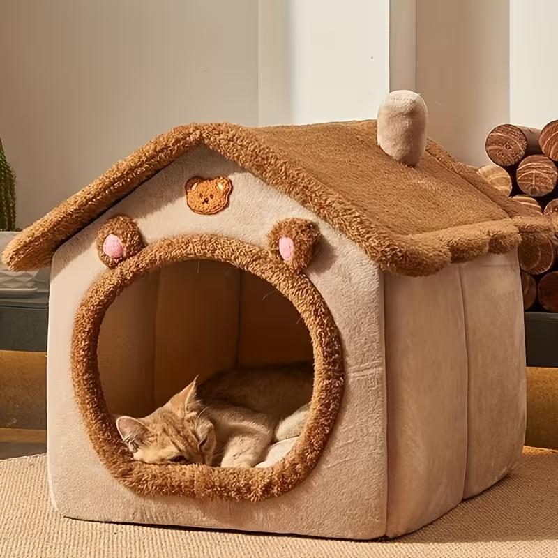 

Warm Cat House Bed for Indoor Cats and Small Dogs, Removable Washable Pet Bed House with Soft Cushion, Cozy Winter Pet Sleeping Nest S