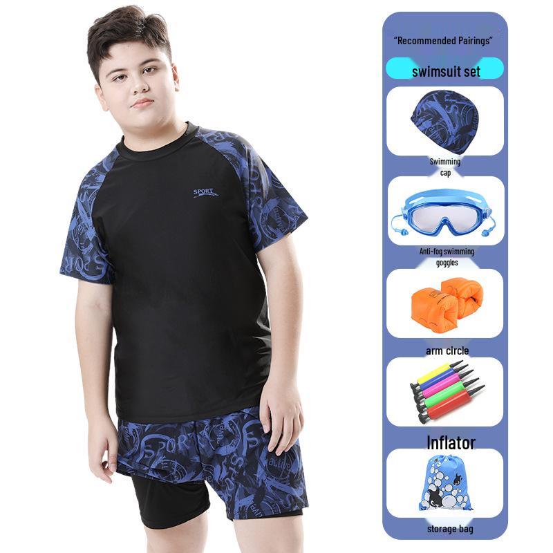 Boys' High-Elastic Quick-Dry Swimsuit Set - Anti-Embarrassment, Two-Piece Beachwear for Tweens and Teens