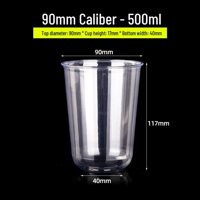 Transparent Disposable Coffee Cup with Lid, 90 Caliber, American Style for Cold Drinks, Milk Tea, Chubby Takeaway Cup