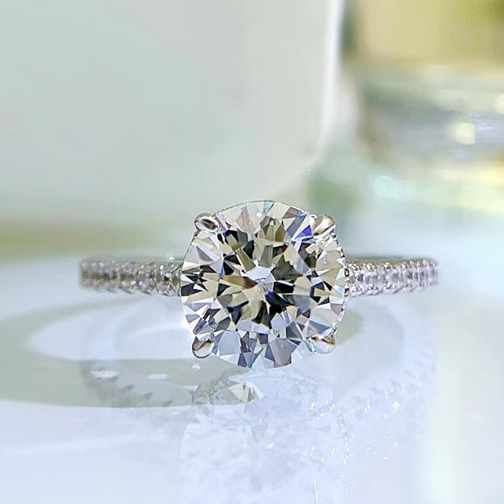 Fashion 18K White Gold Round Cut 8MM Faceted Gemstone Ring Wedding Anniversary Gift 925 Sterling Silver Fine Jewelry