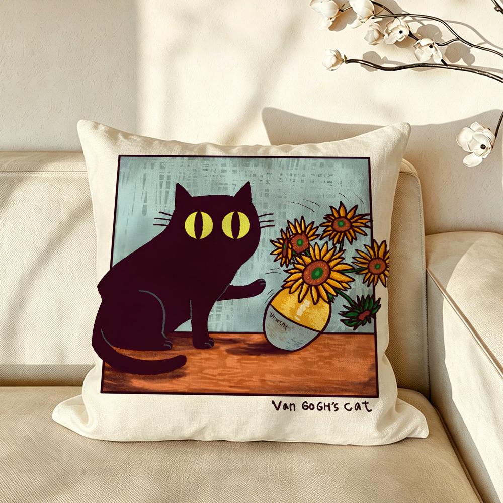 Art Van Gogh Irises BBlack Cat Cushion Cover Pillow Case Antidustmite Pillowcase Silky Short Plush Sofa Cushion Cover hot