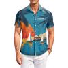 Mens Short Sleeve Collared Button Down Shirt with Hawaiian Print Casual Fit Lightweight Outdoor Top