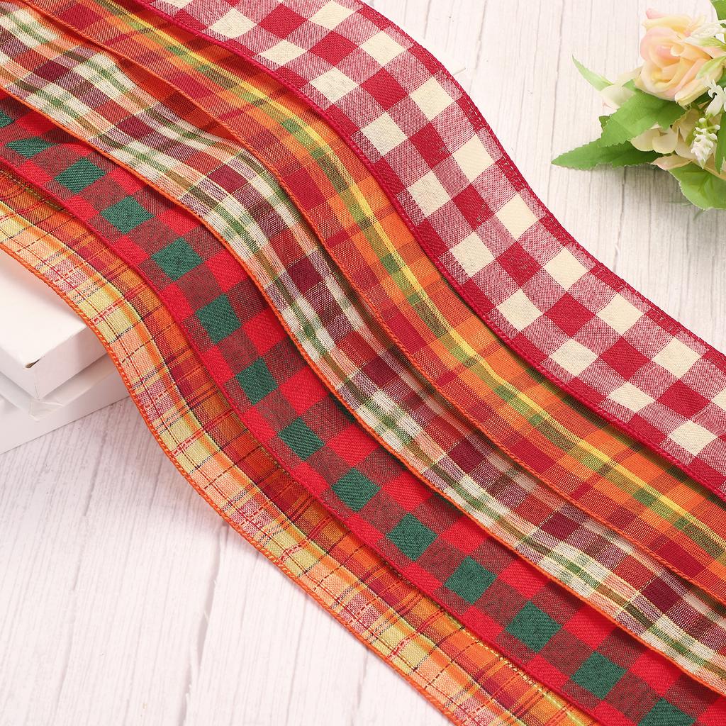 Plaid Wired Edge Ribbons Fall Plaid Burlap Ribbon Check Ribbon for Thanksgiving Autumn Party DIY Craft Bow Wrapping 10 Yard/Roll