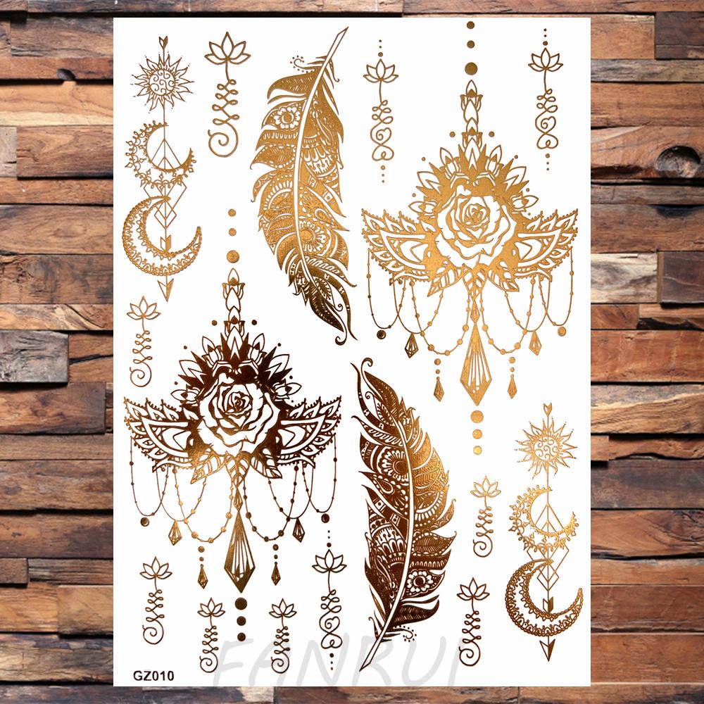 Tatuaggi Temporanei Realistici Elefante Luna Per Donne Adulti Farfalla Finta Pizzo Mandala Adesivo Tatuaggio Oro Impermeabile Tatuaggio Petto