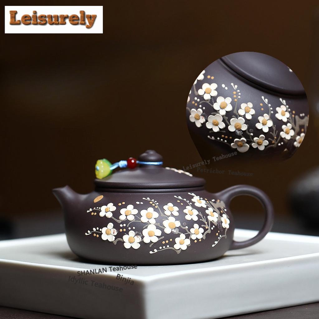 190ml Yixing Purple Clay Teapots Handmade Plum blossom Pot Raw Ore Black Mud Tea Soaking Kettle with Filter Zisha Tea Set craft