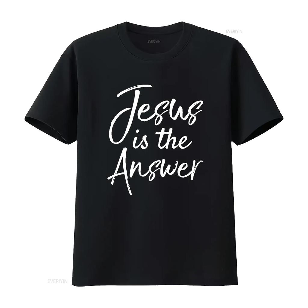 Christian Quote for Women Cute Jesus Is the Answer T Shirt Black X Large Vintage Washed Streetwear Comfortable