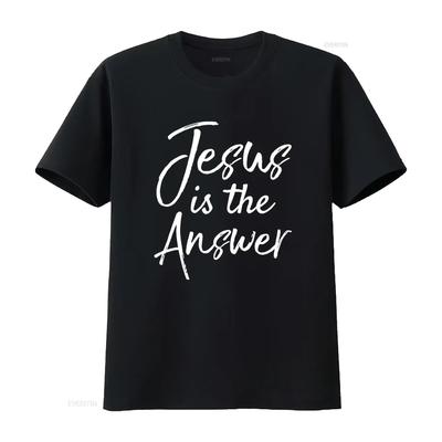 Christian Quote for Women Cute Jesus Is the Answer T Shirt Black X Large Vintage Washed Streetwear Comfortable
