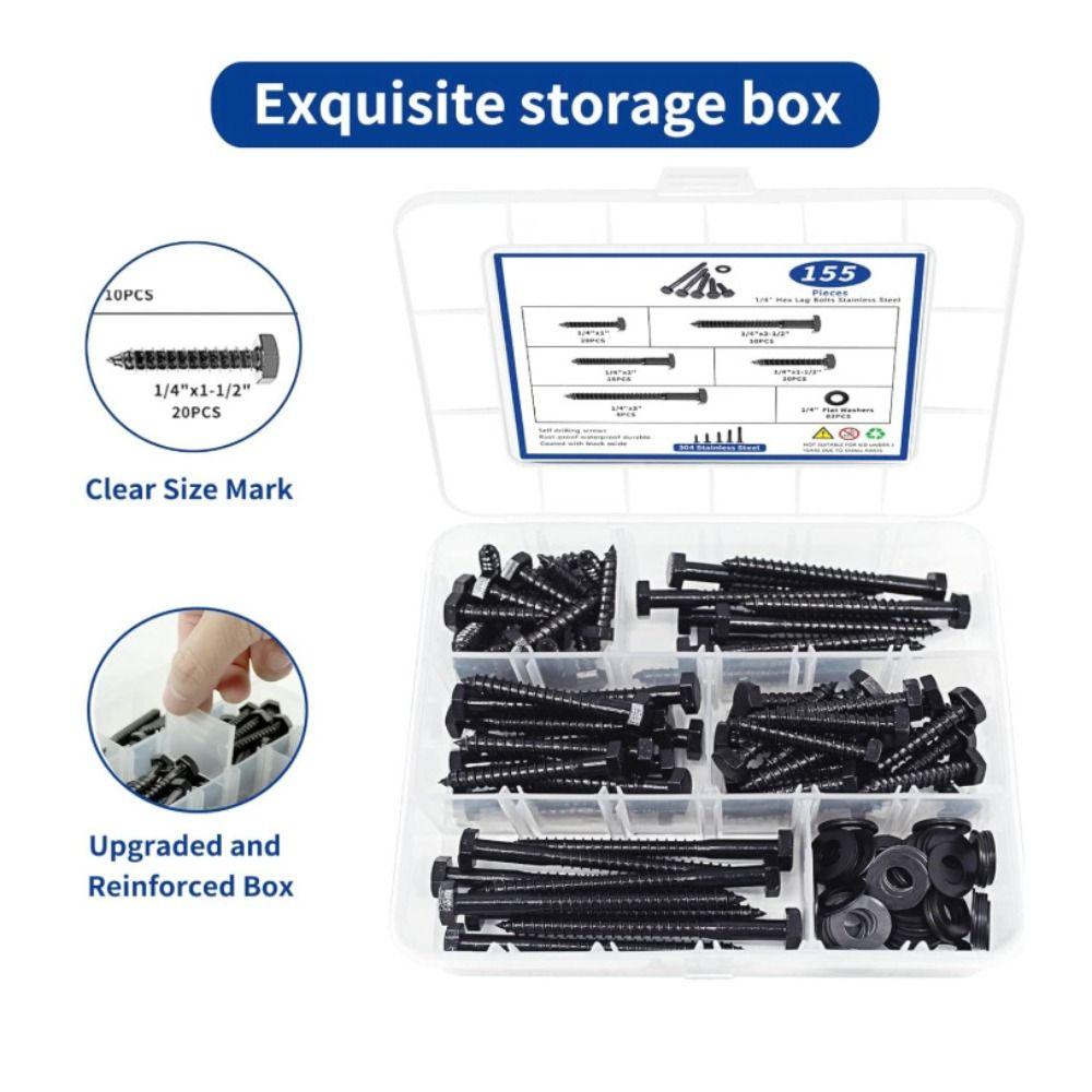 155pcs/box High-Quality Material Hex Head Wood Screws Self-Tapping Screws Construction Projects