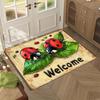 1pc/8Mm Welcome Vintage Pattern Ladybug Flannel Washable Floor Mat Soft Non-Slip Entrance Mat Bathroom Mat Kitchen Mat Laundry Room, Bedroom, Living R