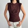 Women Fashion Lace Sheer Crew Neck Sleeveless Slim Fit Top