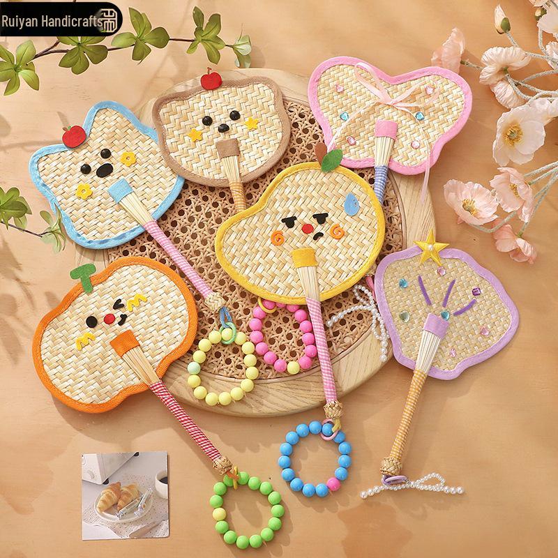 Colorful Hand-Crank Fan with Lanyard - Handmade Cartoon Cattail for Children's Day Photography