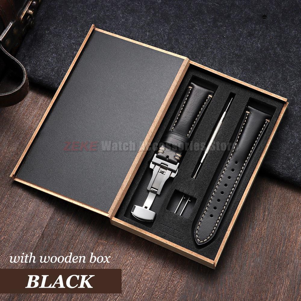 Armband 20mm 22mm 24mm Echtes Leder Uhrenarmband mit Geschenkbox Universelle Schmetterlingsschließe Rindsleder Herren Business Armband