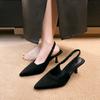 Fashion New Comfort Shoes for Women Sandals Clear Heels Suit Female Beige New Fashion High Black Retro Girls Low Closed Summer Pointed