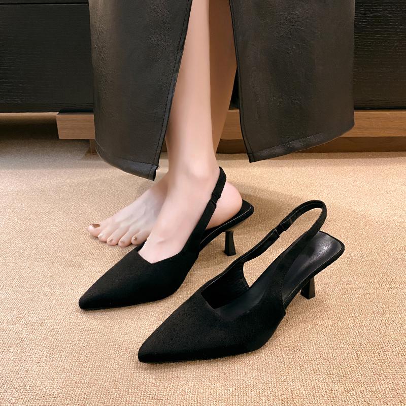 Fashion New Comfort Shoes for Women Sandals Clear Heels Suit Female Beige New Fashion High Black Retro Girls Low Closed Summer Pointed