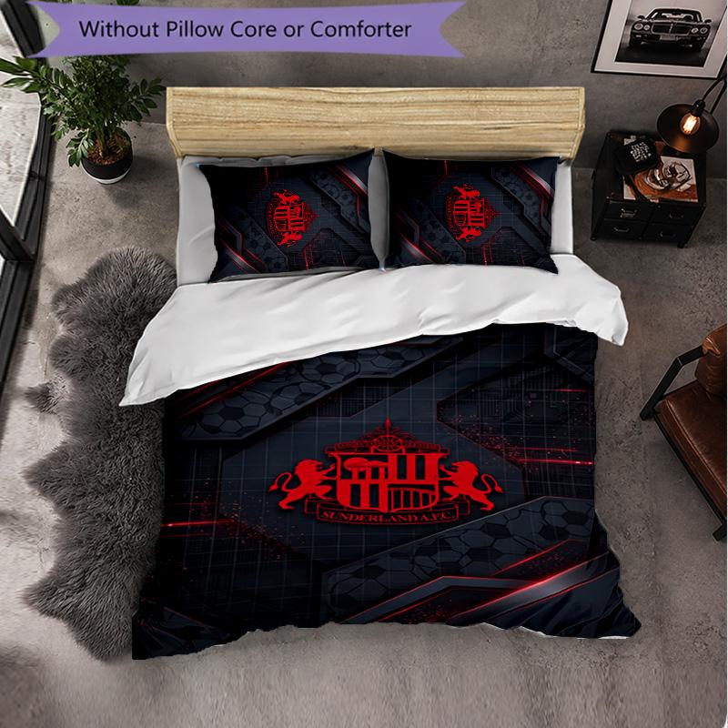 Set Biancheria da Letto a 3 Pezzi Sunderland Football Morbido Set Copripiumino con Federe Set Decorazione Camera da Letto per la Casa