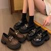 Black platform loafers women's spring and autumn 2025 new retro thick heel single shoes muffin platform British style small leather shoes