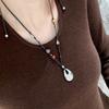 Collana Pendente Goccia d'Acqua Etnica in Metallo Fatto a Mano con Lunga Catena Intrecciata