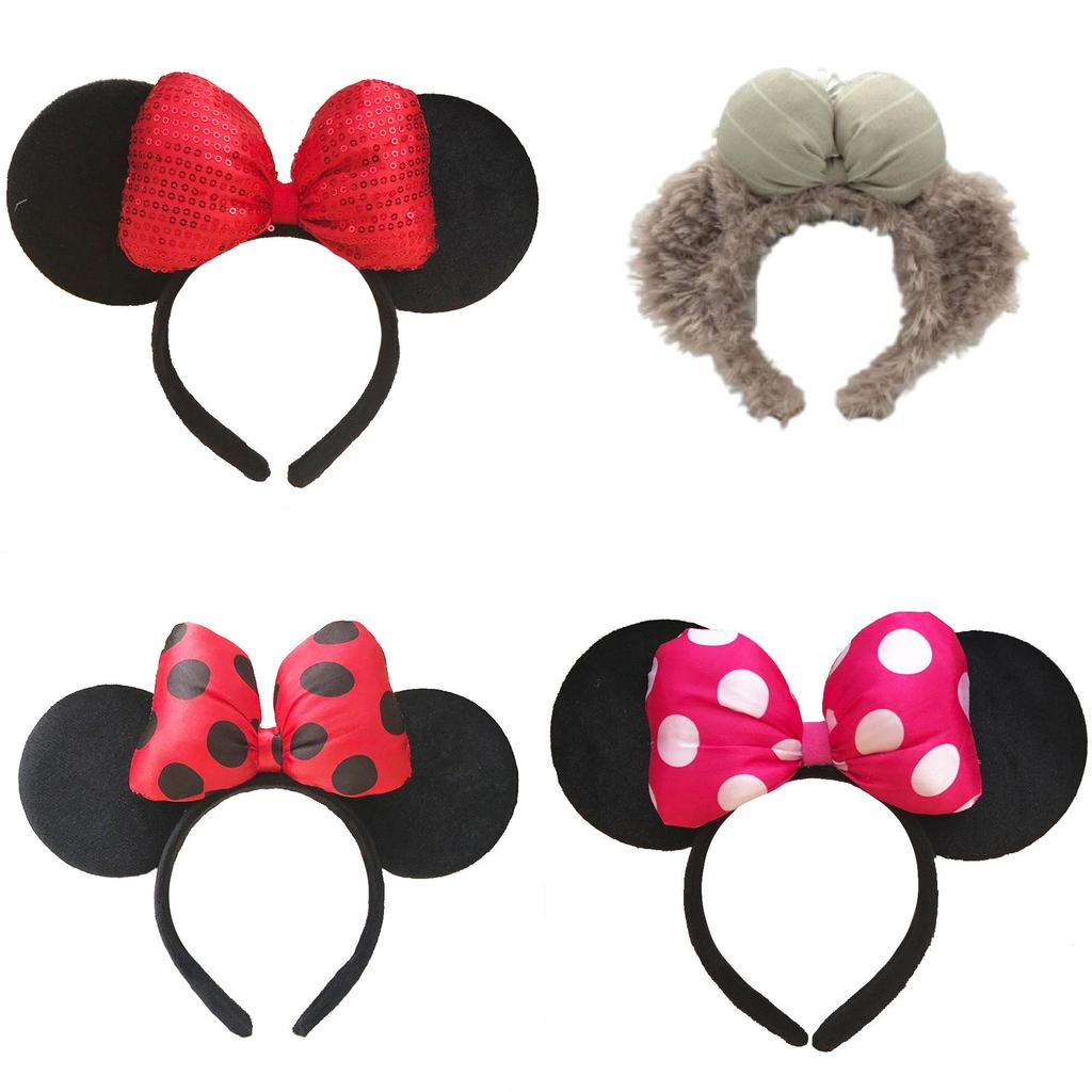 Kreslená čelenka s uchy Minnie a Mickeyho pro dospělé a děti, roztomilá a třpytivá motýlková mašle, vlasové doplňky