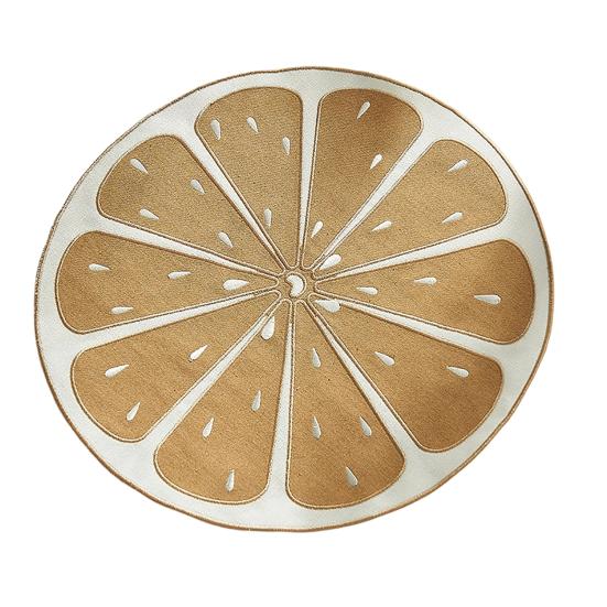 

Lemon Slice Placemat Linen Heat Insulation Dining Mat Embroidered Round Orange Washable Placemat for Dining Table Decoration Protection 38cm A