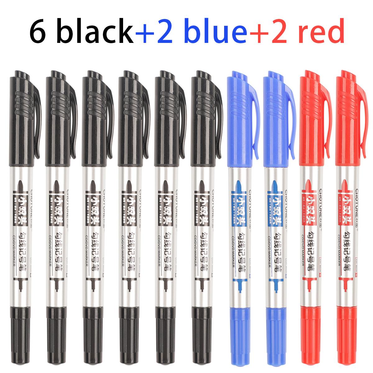 

10 Pcs Permanent Markers Pens,Black/Blue/Red Ink Double Tips Quick Drying And Fade Resistant Fine Point Marker,For Art Marker