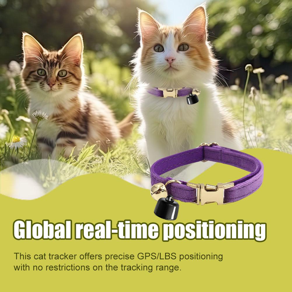 Smart Cat Collar with Bell Personalised Pet Accessories Lightweight Cat Dog Tracker Compatible with iOS and Android